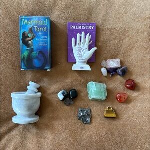 Mermaid Tarot and Palmistry Book Set with Crystals